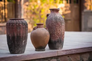 pots made from clay in thar desert, Rajasthan to keep water cooler