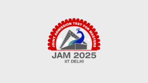 IIT JAM 2025 logo by IIT Delhi with a landscape background